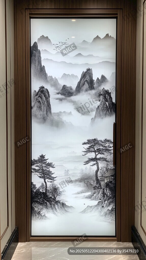 中式山水意境玄關裝飾畫