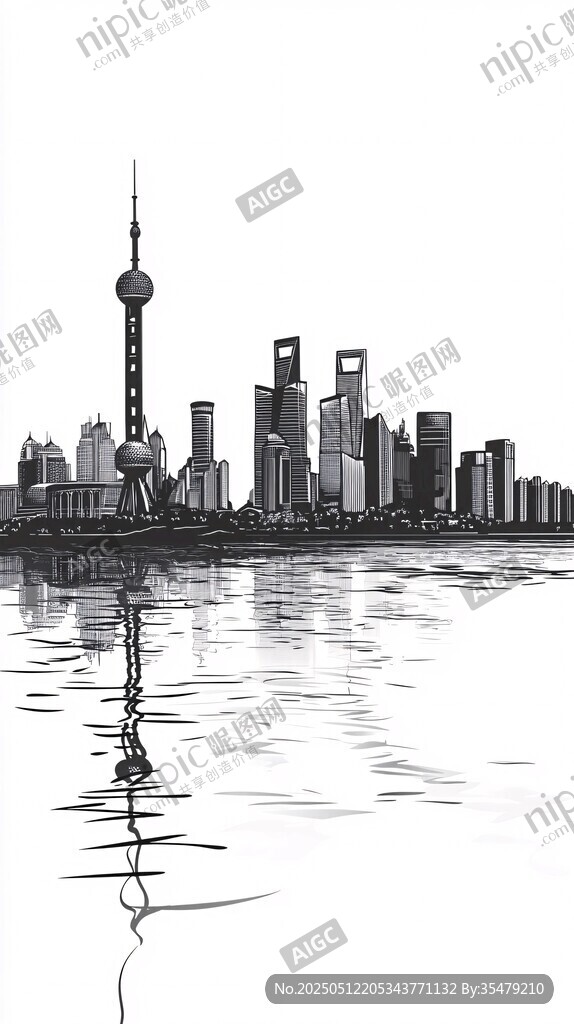 上海外灘城市天際線素描