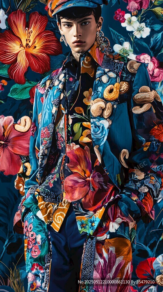 時(shí)尚男士的絢麗花卉服飾秀