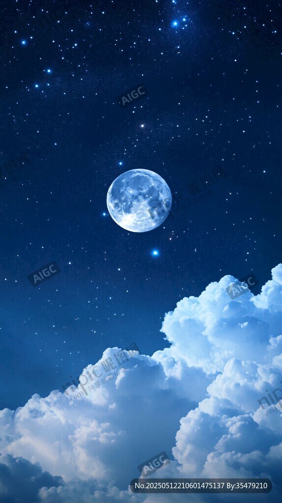 月夜星空下的夢幻云朵