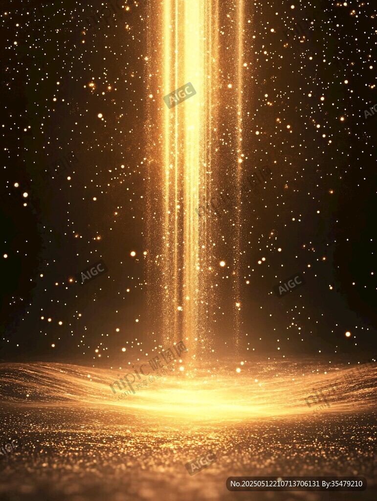 金色光線灑落璀璨星空