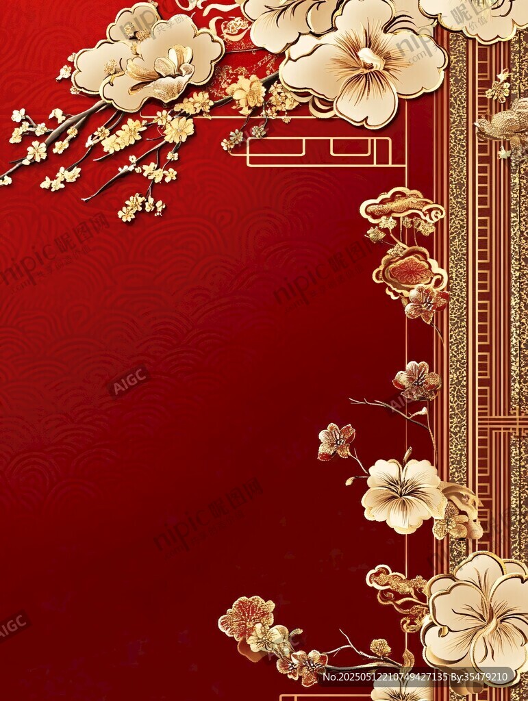 中式紅底金花紋裝飾背景