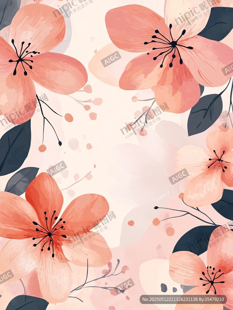 粉色花卉水彩插畫(huà)背景