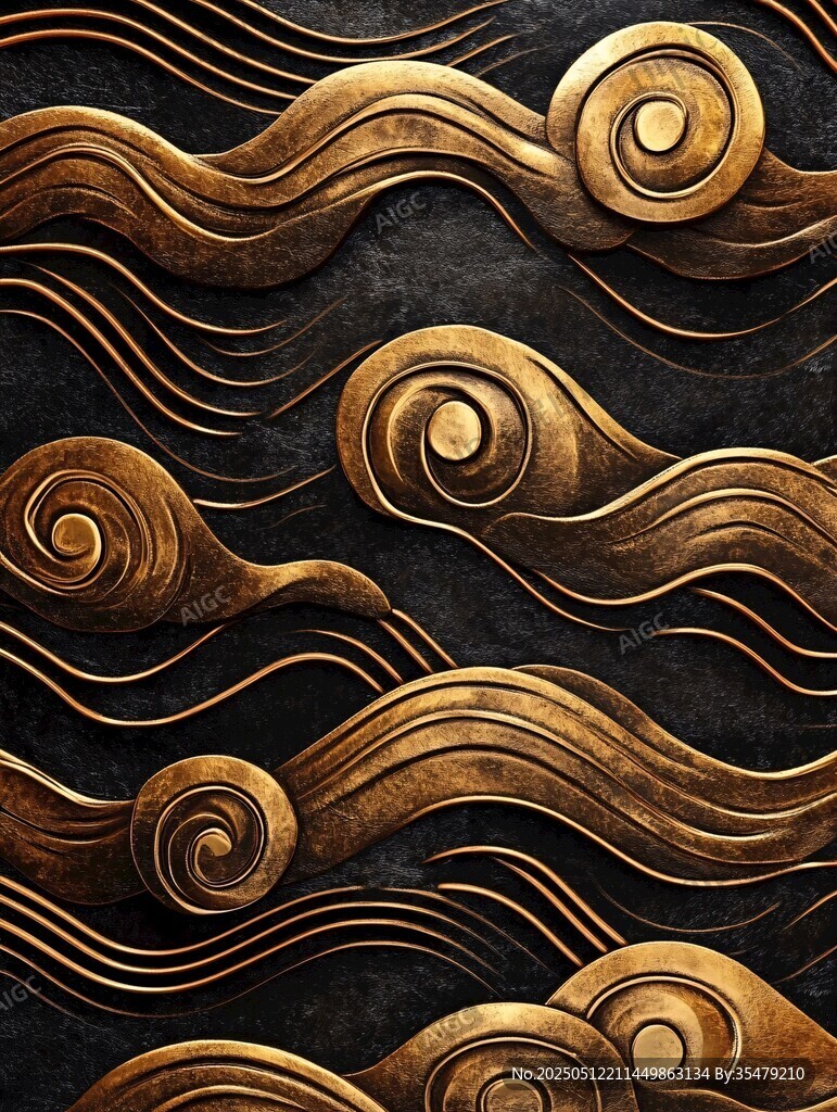 金色海浪浮雕紋理背景圖