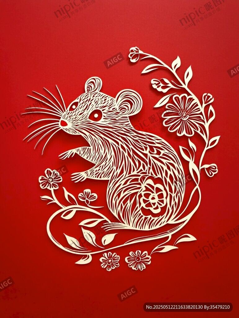 剪紙風鼠年圖案裝飾