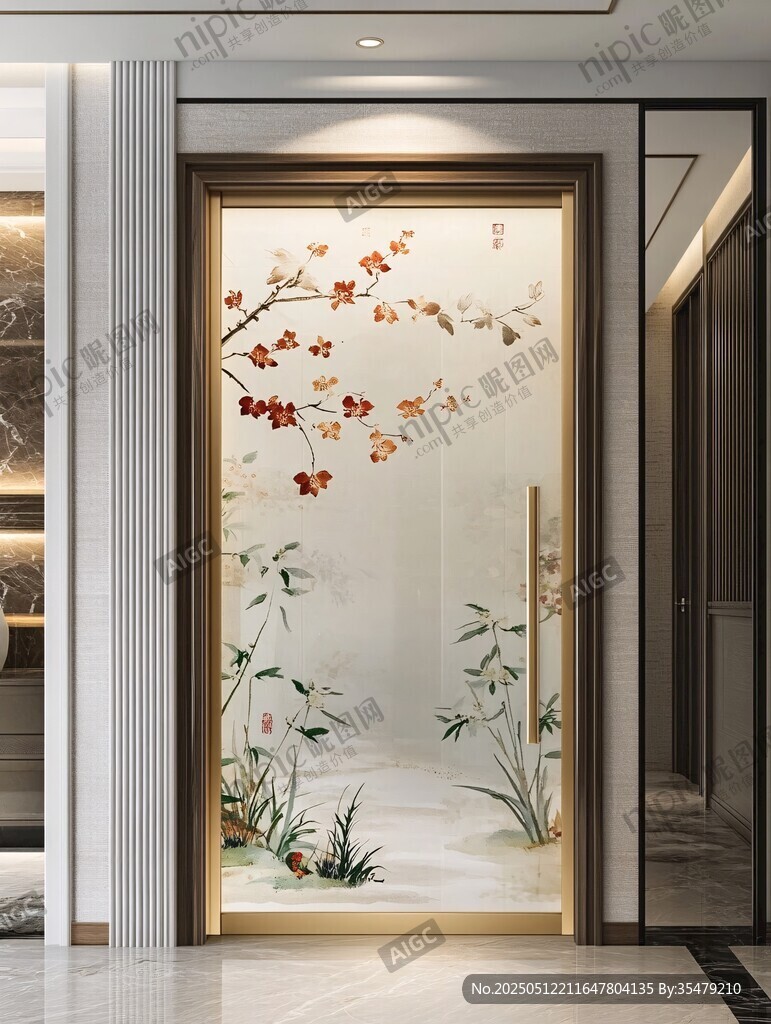 中式花鳥玻璃門設(shè)計