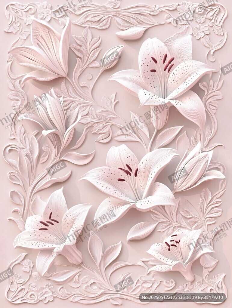 立體浮雕百合花裝飾圖案
