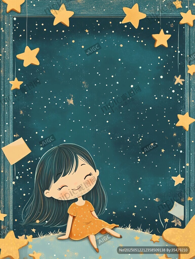 女孩坐于星空下的夢(mèng)幻場(chǎng)景