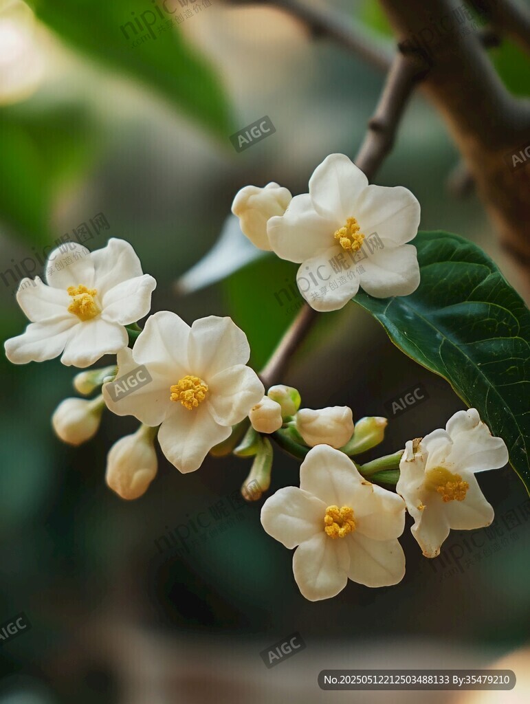 潔白素馨花綻放于枝頭
