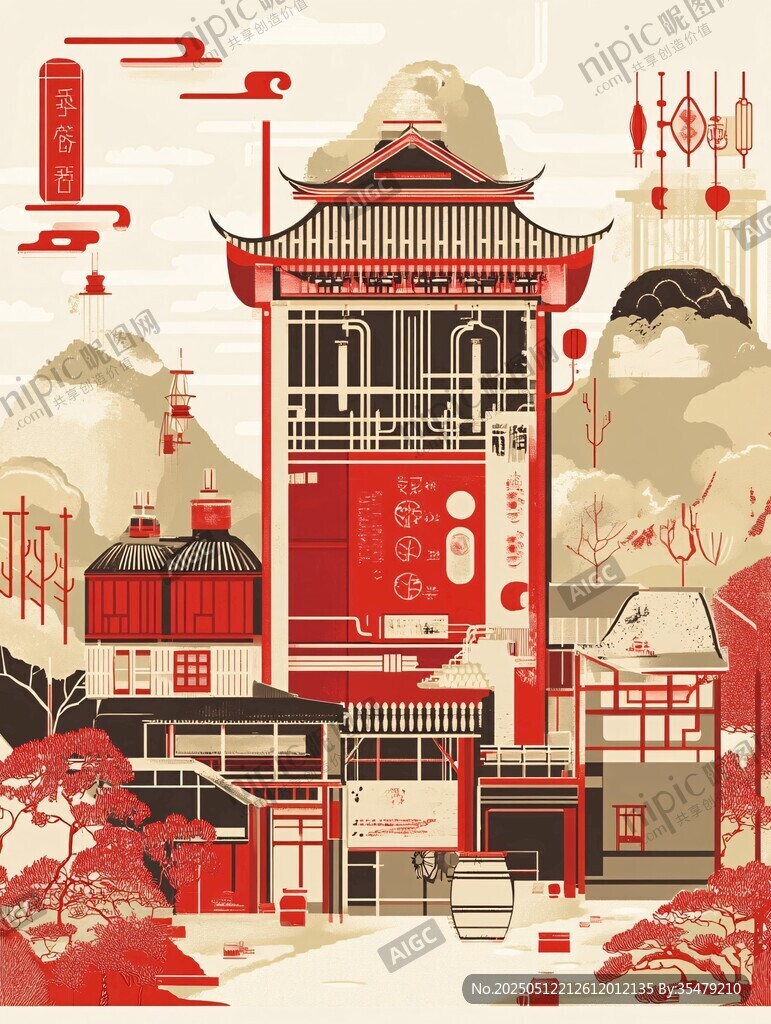 中式古風(fēng)建筑新年場景