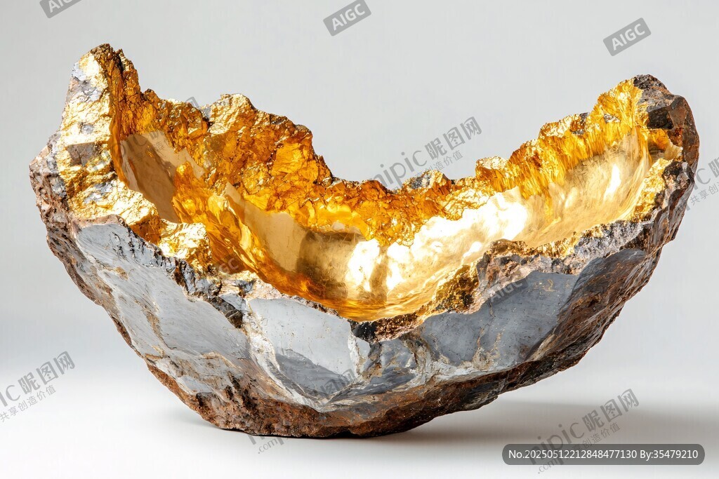 金黃璀璨的天然礦石晶洞