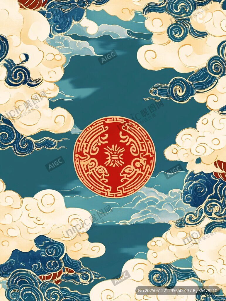 中式云海紅日祥瑞圖案