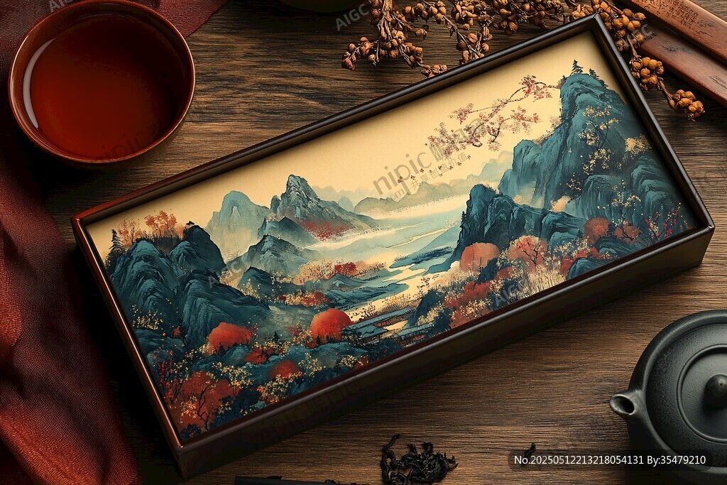中式山水茶盤古韻雅致