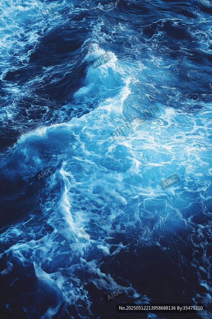 藍色海洋翻涌的浪花