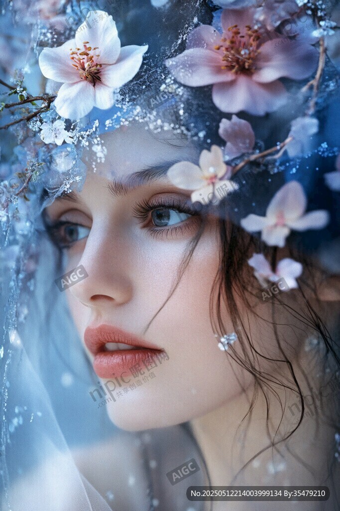 夢(mèng)幻花飾少女的絕美側(cè)顏