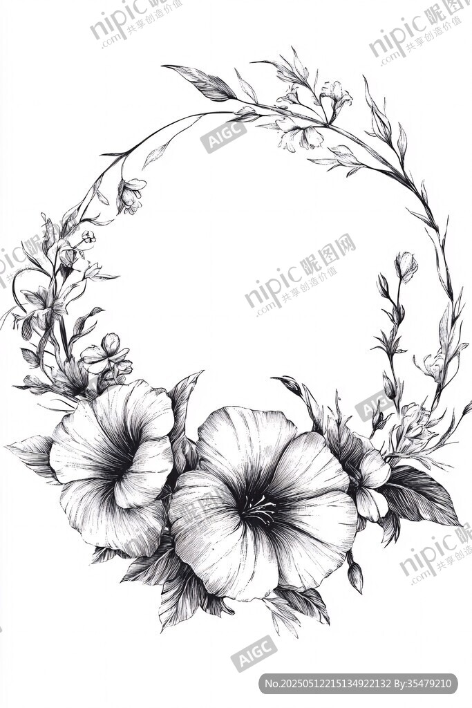 手繪花卉花環(huán)圖案設(shè)計