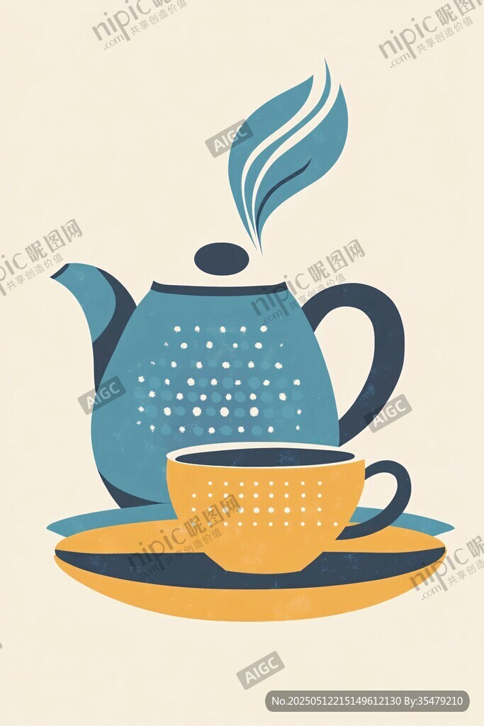 簡約風(fēng)茶壺茶杯插畫