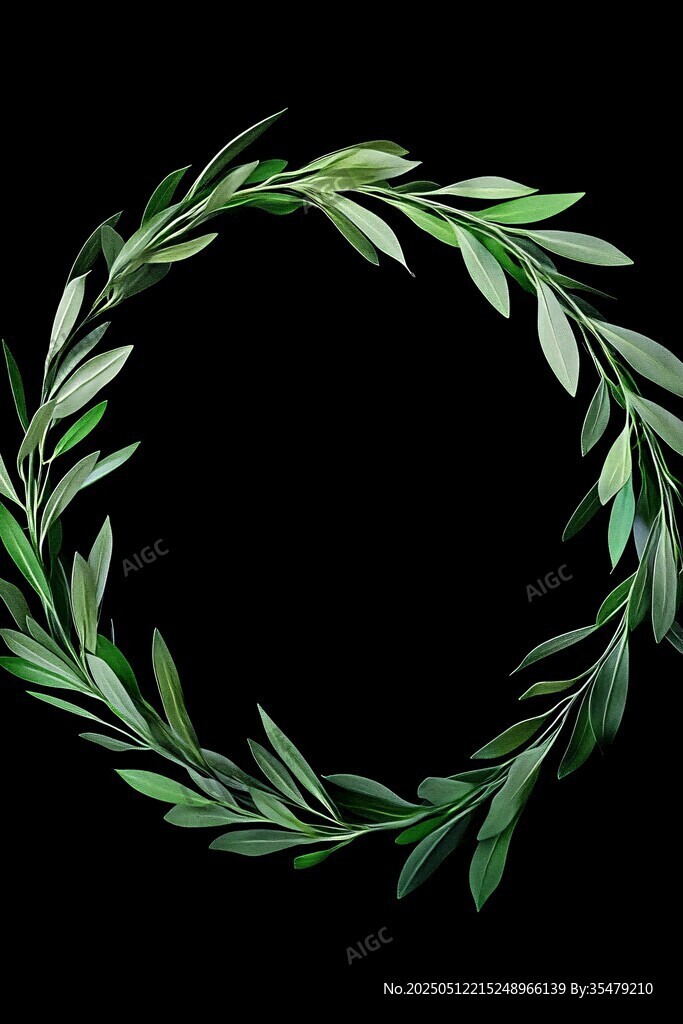 綠葉花環水彩插畫