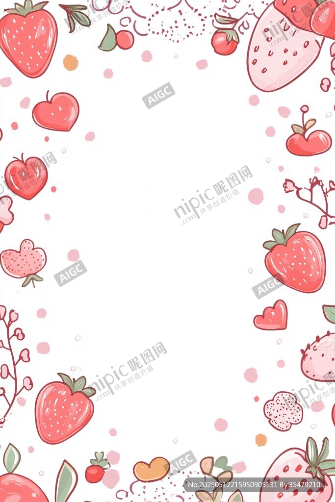 草莓愛心邊框可愛插畫