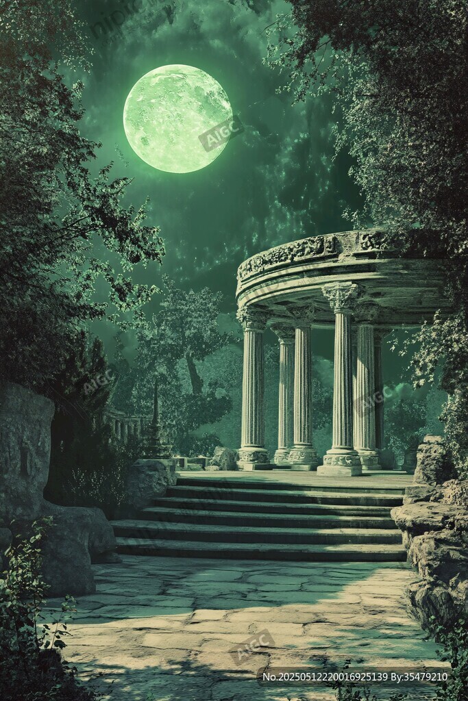 月夜下的古典涼亭景觀