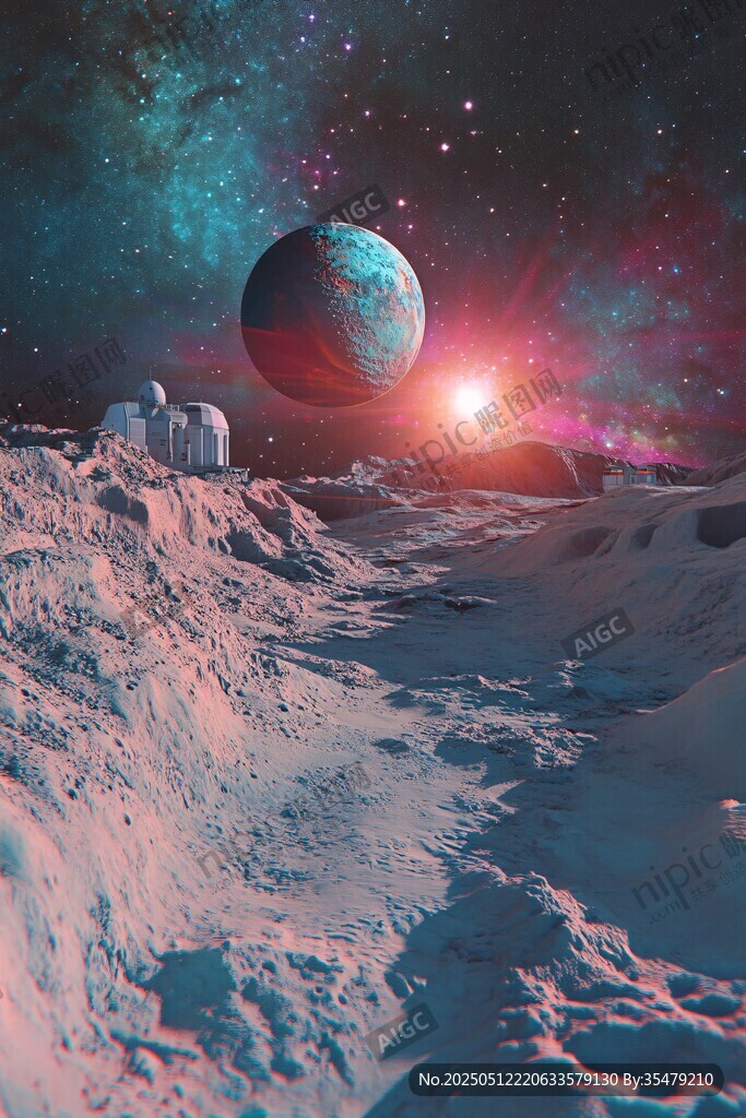 夢幻外星場景中的星球與建筑