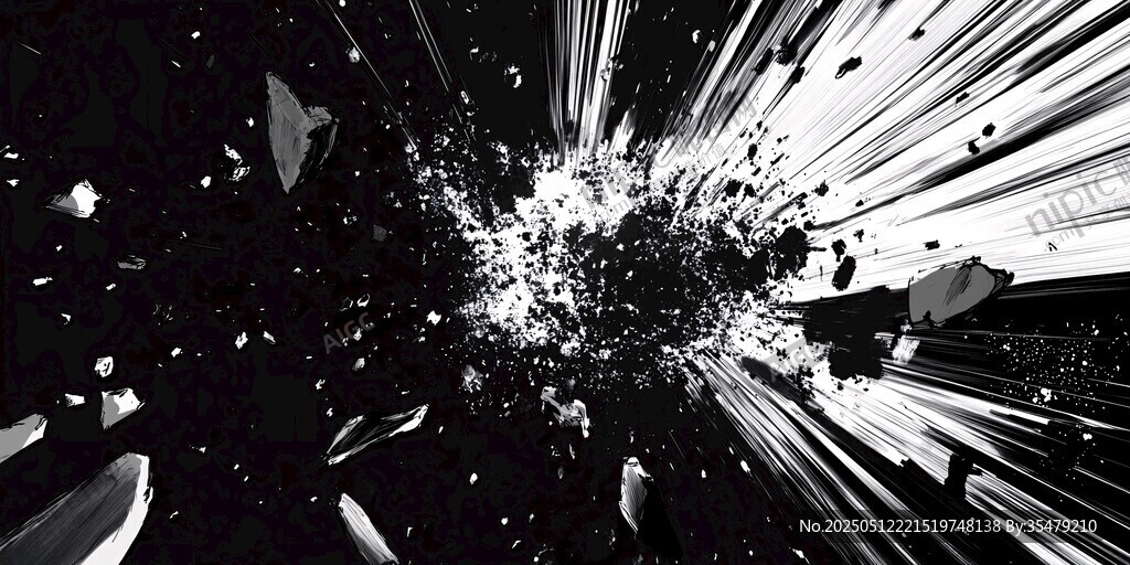 黑白爆炸特效碎片畫面