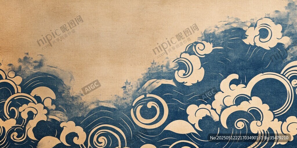 中式海浪紋理復(fù)古背景圖