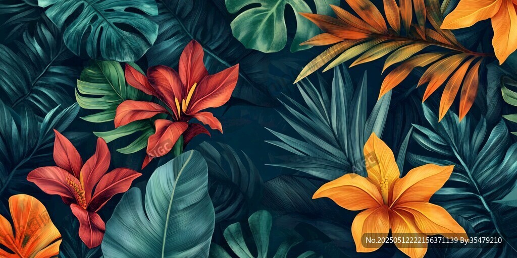 熱帶花卉綠植背景圖案