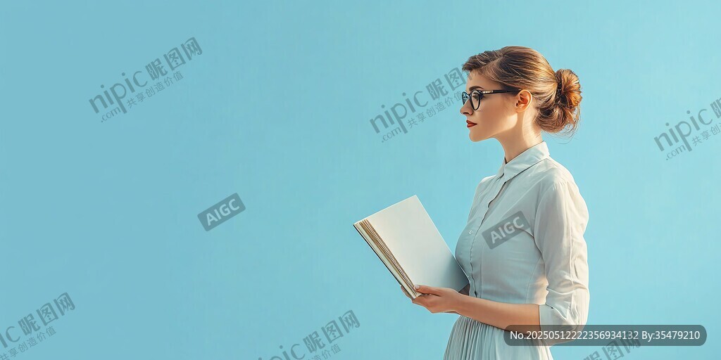 優(yōu)雅女子手持書本側(cè)立