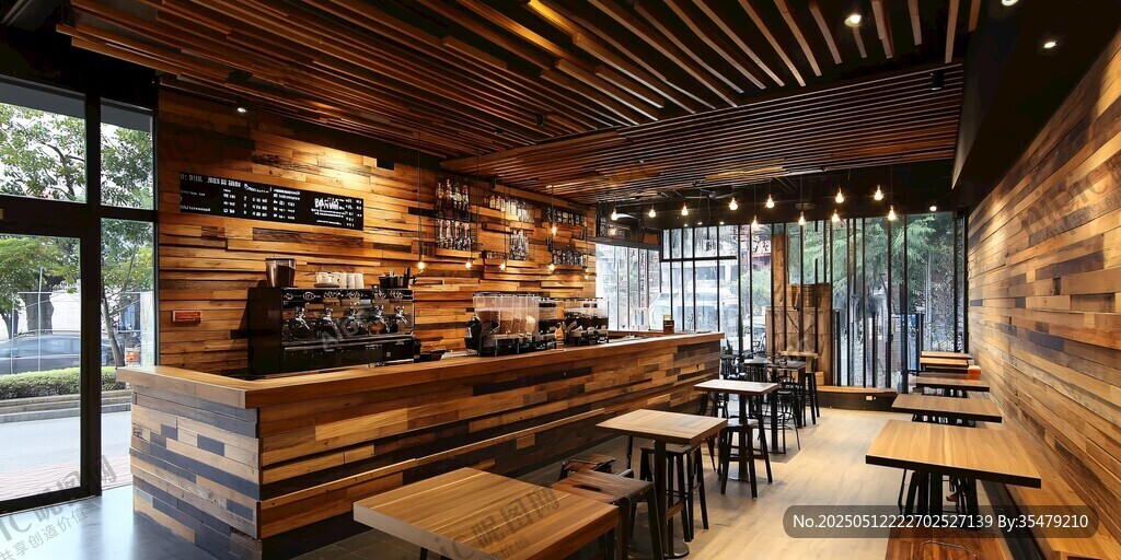 木質溫馨風的現代咖啡店