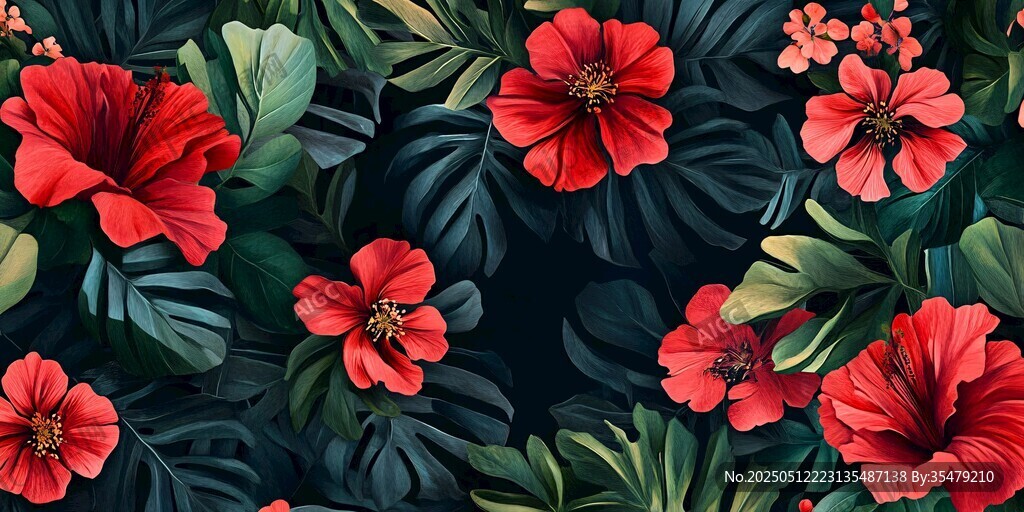 艷麗紅花卉與深綠葉片圖景