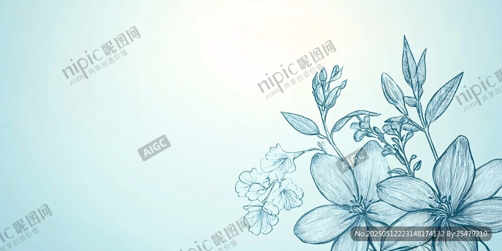 淡藍(lán)色背景花卉手繪圖案