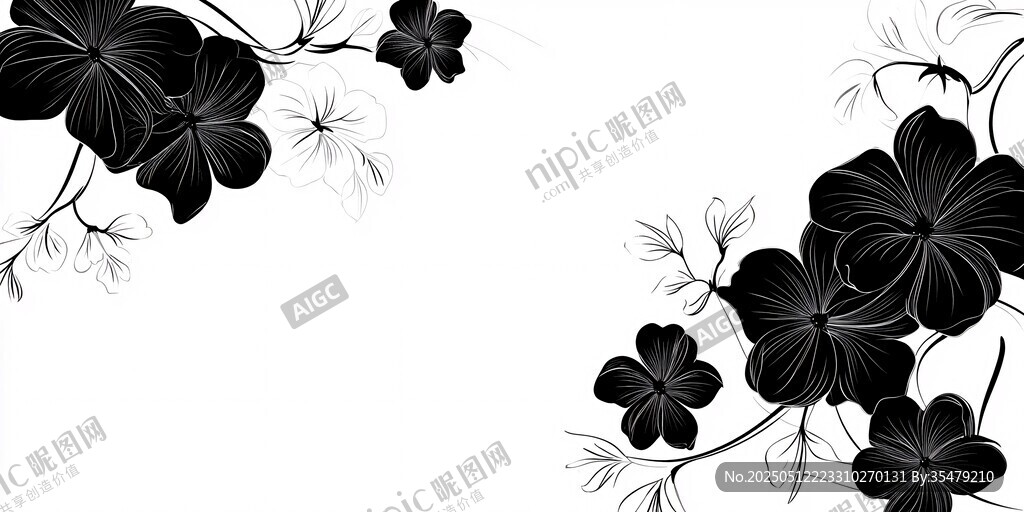 黑白花卉裝飾邊框素材