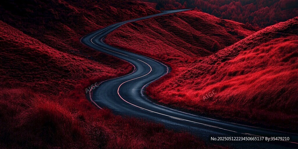 紅色山間蜿蜒公路美景