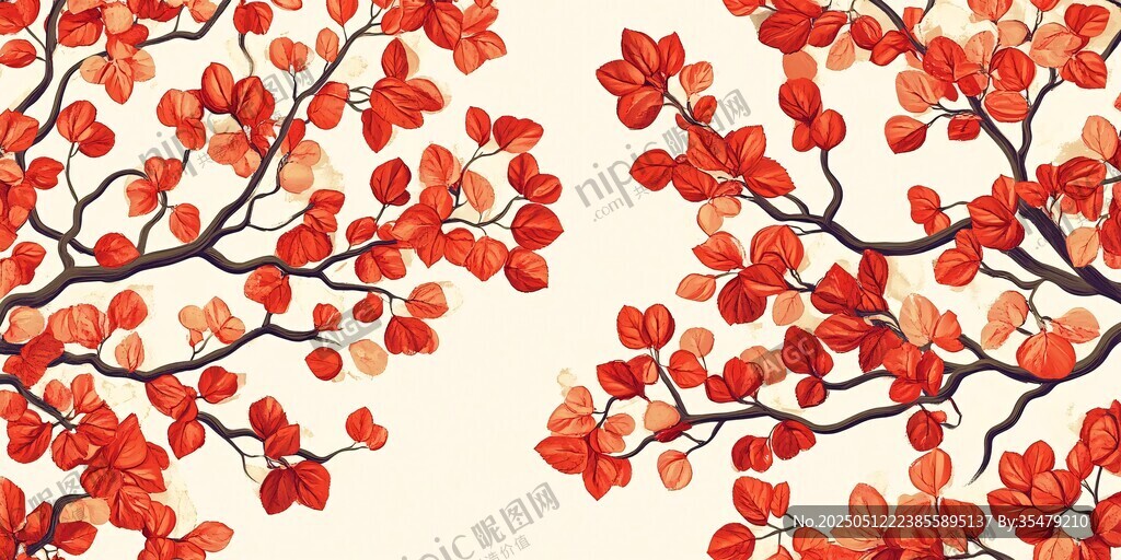 秋日紅楓樹枝插畫圖案