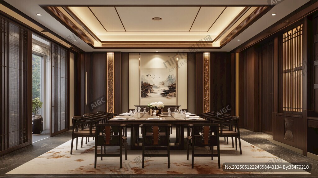 中式豪華餐廳室內(nèi)設(shè)計場景