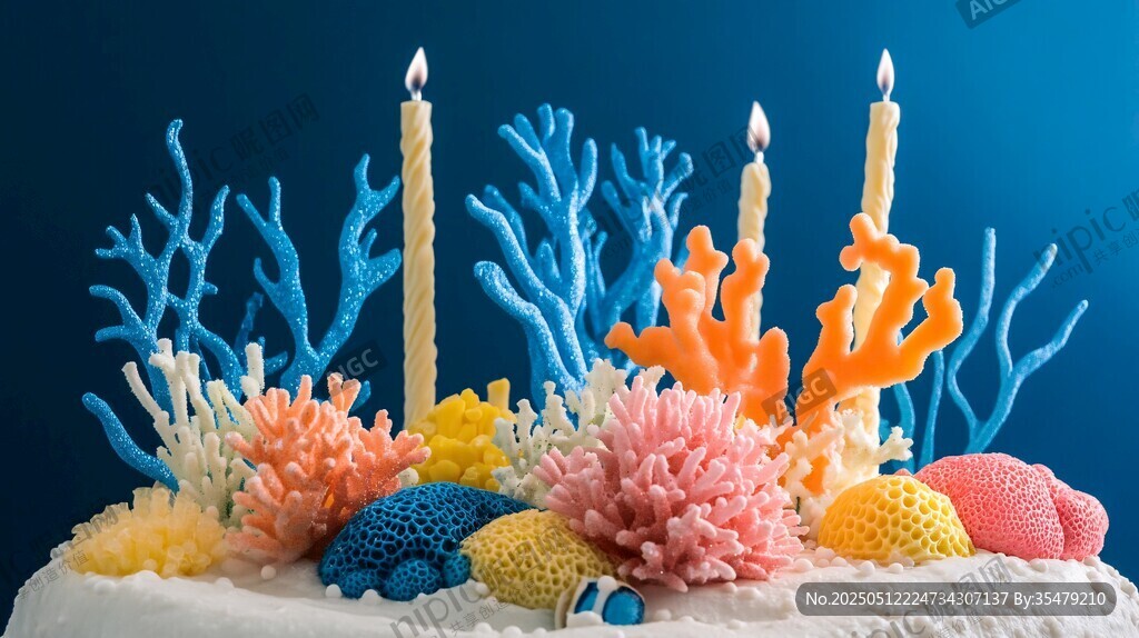 海洋風(fēng)珊瑚主題生日蛋糕