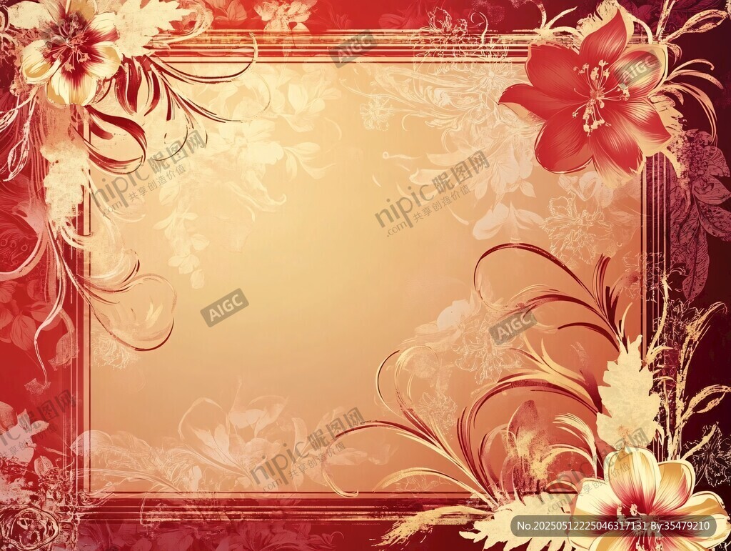 復(fù)古花卉邊框背景圖