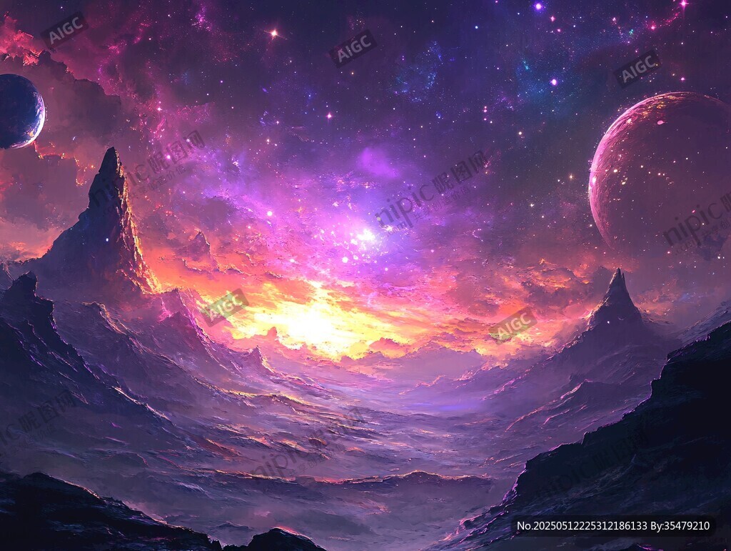 夢幻宇宙星空下的奇幻景觀