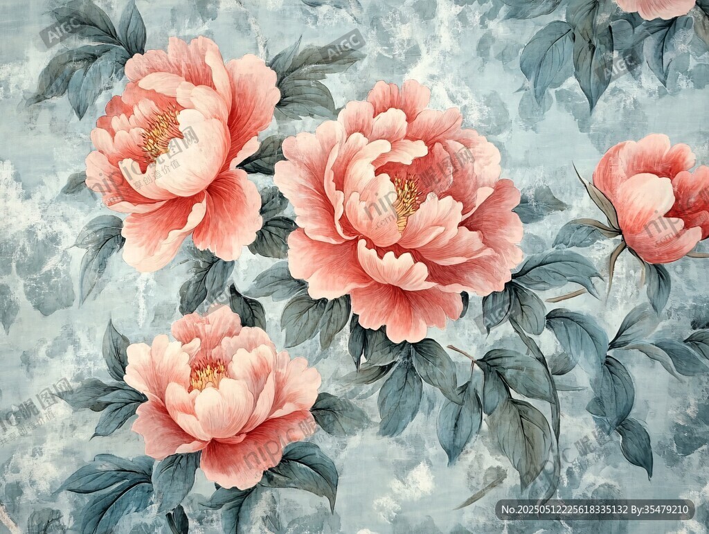 復(fù)古風(fēng)粉色牡丹花卉圖案