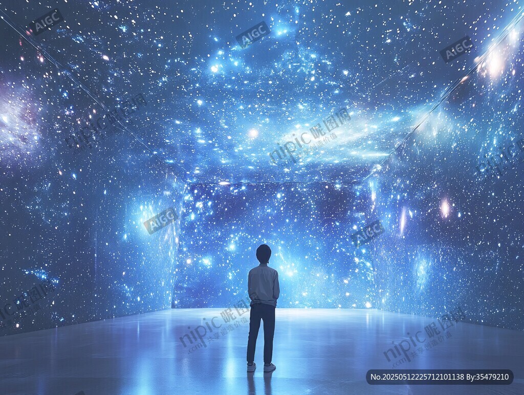 男子凝望璀璨星空宇宙