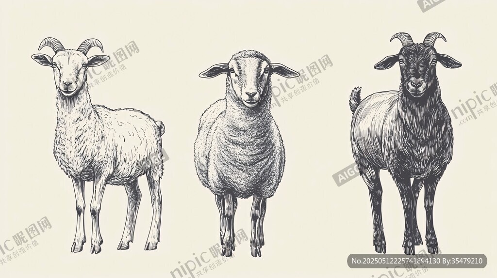 三只羊的手繪素描圖