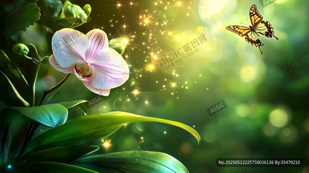 夢幻蘭花與蝶的自然之美