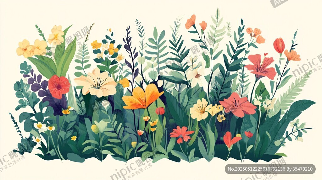 繽紛花卉植物插畫(huà)圖景