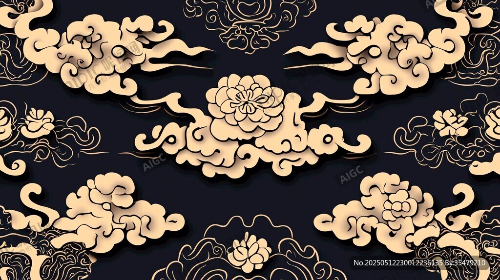 中式古典云紋花卉圖案