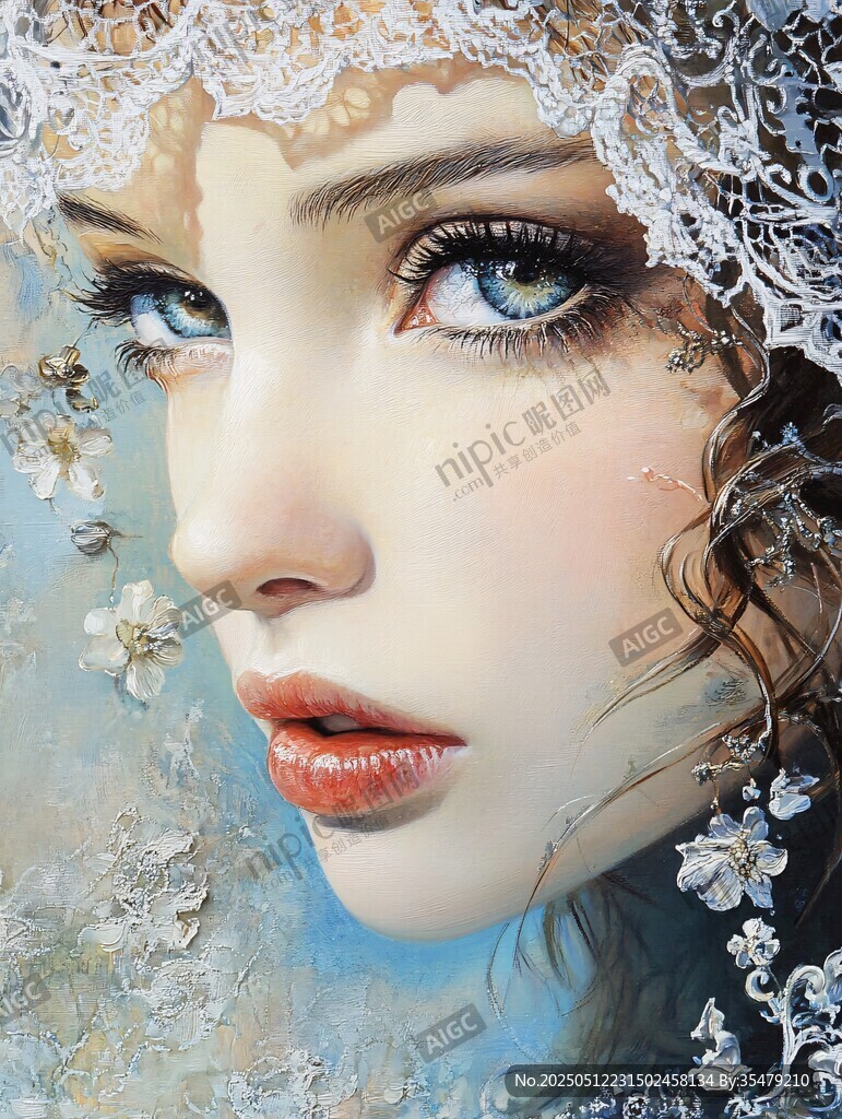 蕾絲少女 夢(mèng)幻眼眸與花卉