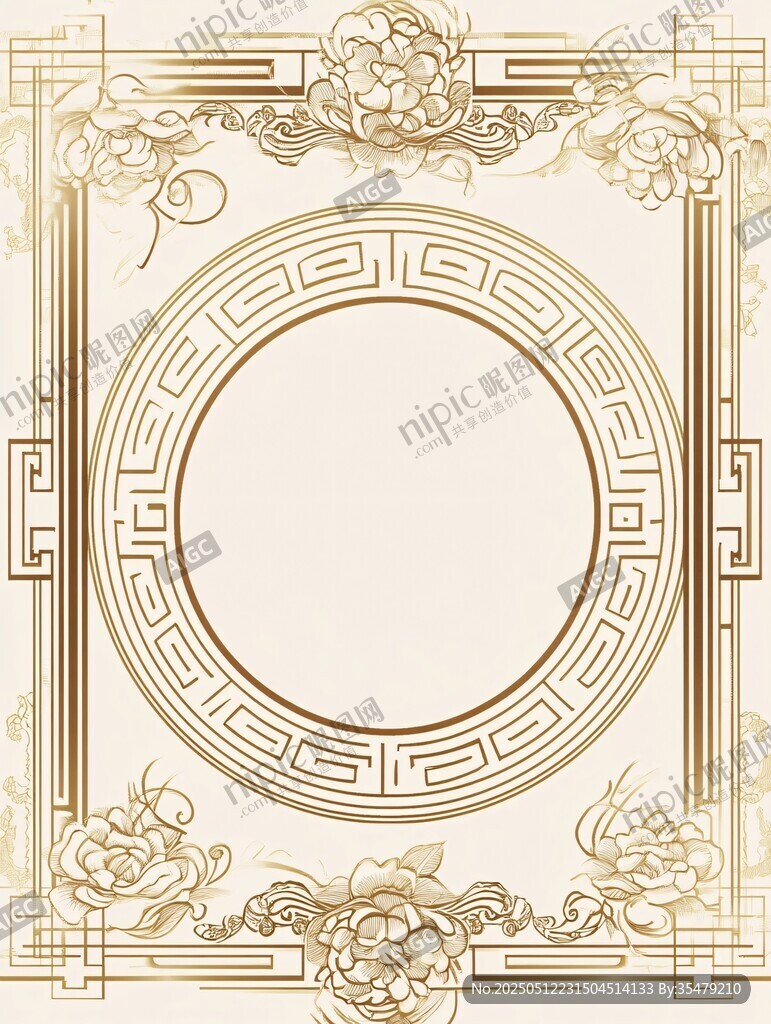 中式金色花紋邊框圖案