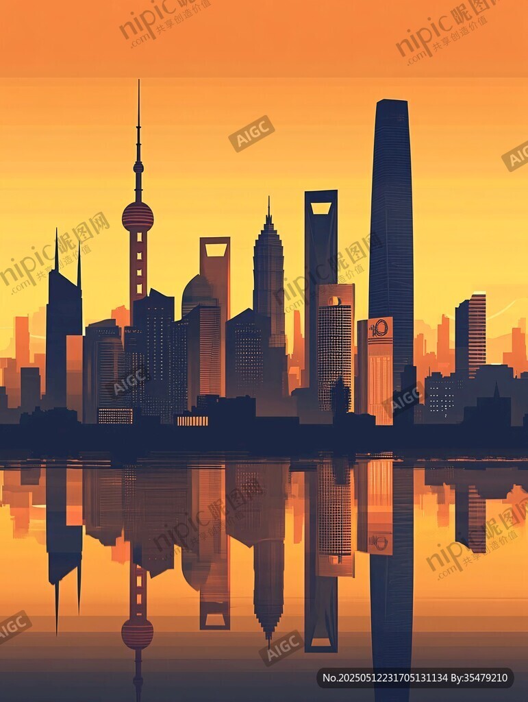 夕陽(yáng)下的城市天際線剪影