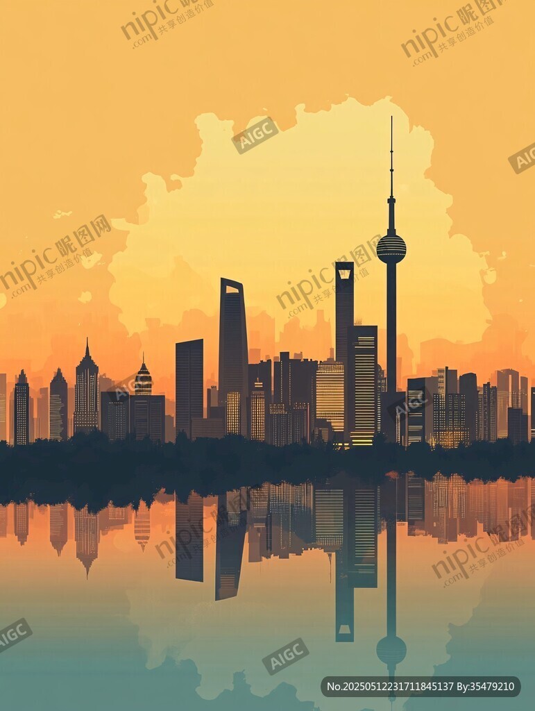 上海城市天際線黃昏美景