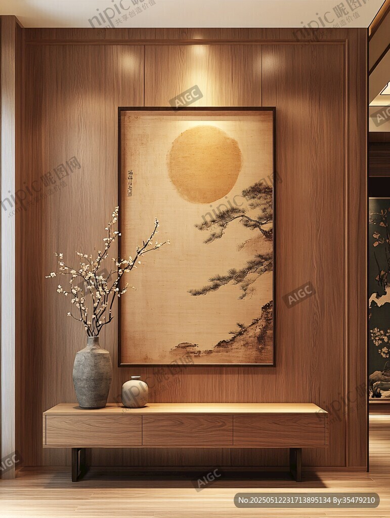 中式玄關(guān) 掛畫與雅致擺件